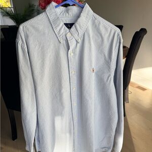 Ralph Lauren Blue and White Striped Classic-Fit Oxford Shirt 100% Cotton
